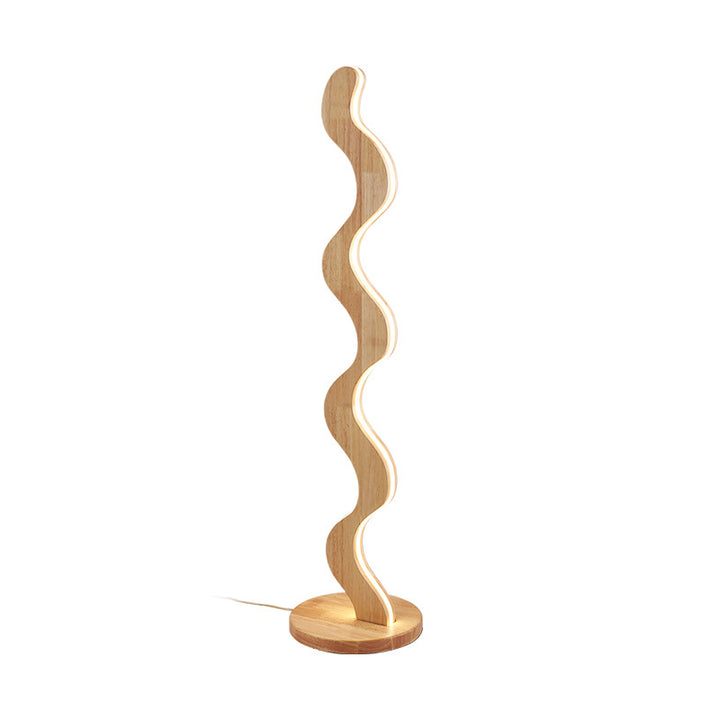 Contemporary Creative Oak &amp; Acrylic Wavy LED Standing Floor Lamp For Living Room And Bedroom