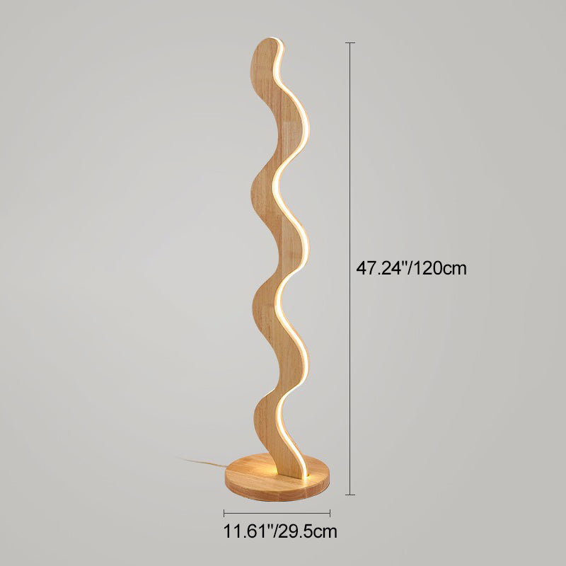 Zeitgenössische kreative Stehlampe aus Eiche & Acryl mit wellenförmigem LED-Design für Wohnzimmer und Schlafzimmer 