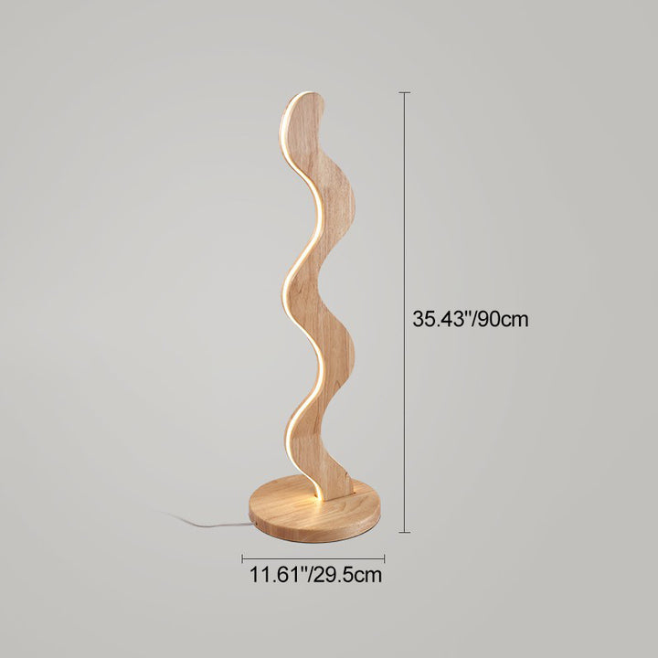 Contemporary Creative Oak &amp; Acrylic Wavy LED Standing Floor Lamp For Living Room And Bedroom