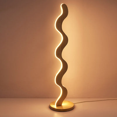 Zeitgenössische kreative Stehlampe aus Eiche & Acryl mit wellenförmigem LED-Design für Wohnzimmer und Schlafzimmer 