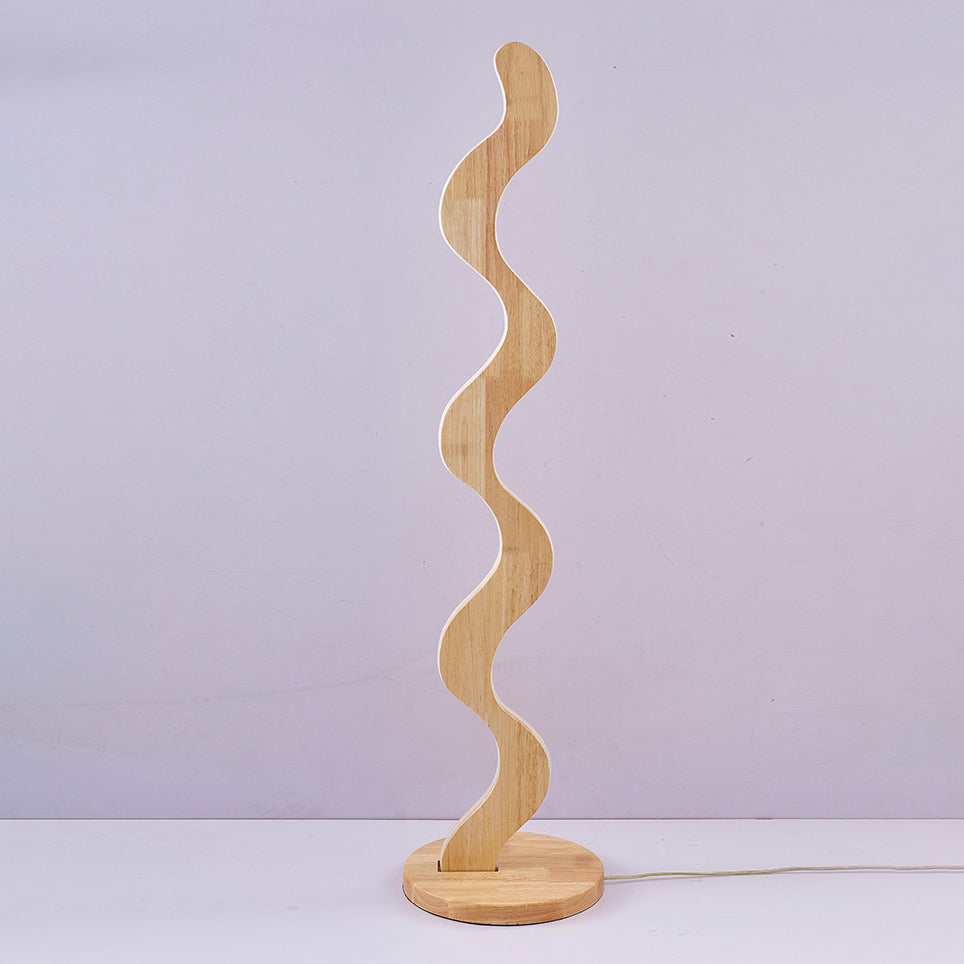 Contemporary Creative Oak &amp; Acrylic Wavy LED Standing Floor Lamp For Living Room And Bedroom