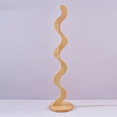 Zeitgenössische kreative Stehlampe aus Eiche & Acryl mit wellenförmigem LED-Design für Wohnzimmer und Schlafzimmer 