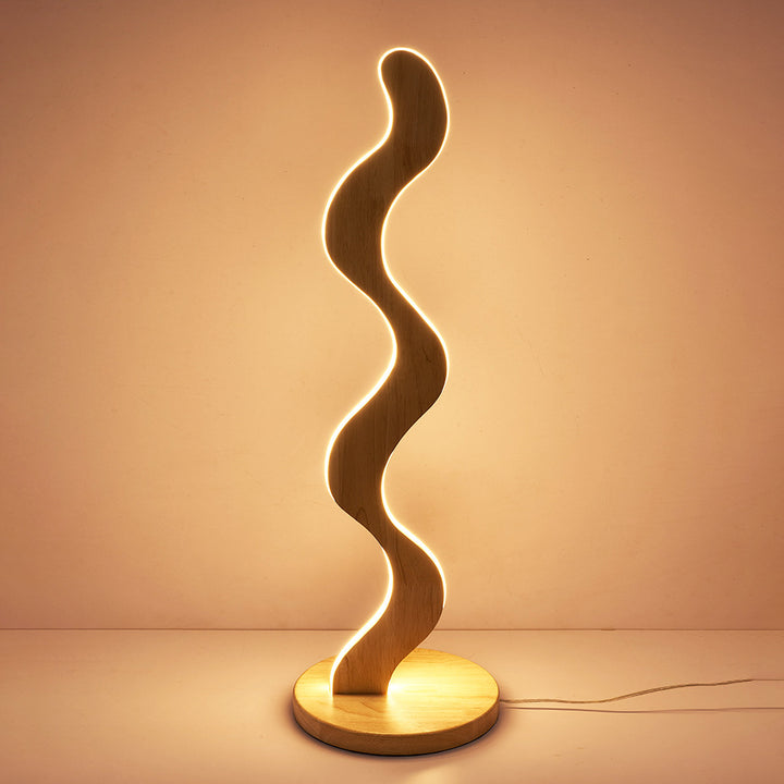 Contemporary Creative Oak &amp; Acrylic Wavy LED Standing Floor Lamp For Living Room And Bedroom