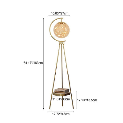 Contemporary Nordic Glass & Metal Starry Globe LED Standing Floor Lamp With Shelf For Living Room And Bedroom