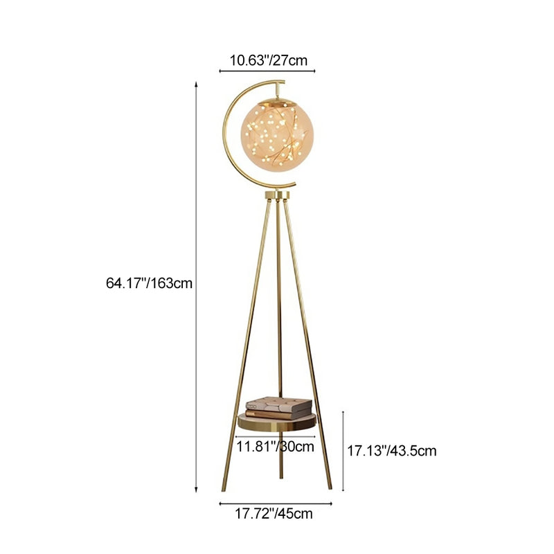 Contemporary Nordic Glass & Metal Starry Globe LED Standing Floor Lamp With Shelf For Living Room And Bedroom