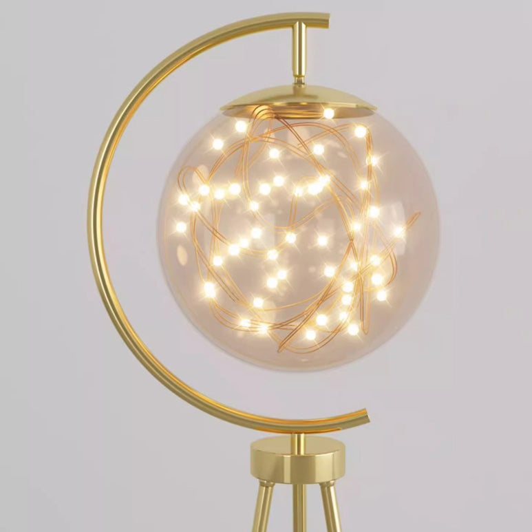 Contemporary Nordic Glass & Metal Starry Globe LED Standing Floor Lamp With Shelf For Living Room And Bedroom