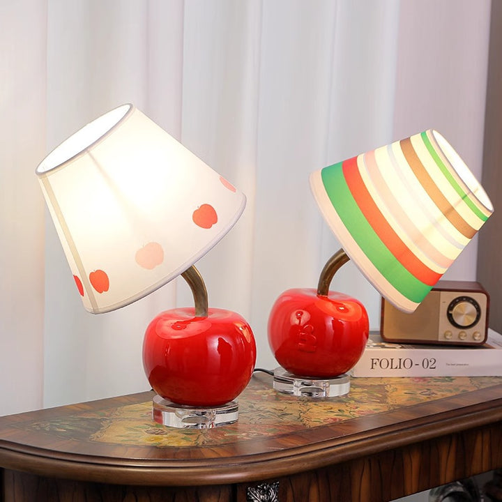 Contemporary Creative Resin &amp; Fabric Tilted Apple 1-Light Table Lamp For Bedroom
