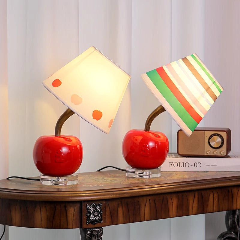 Contemporary Creative Resin &amp; Fabric Tilted Apple 1-Light Table Lamp For Bedroom