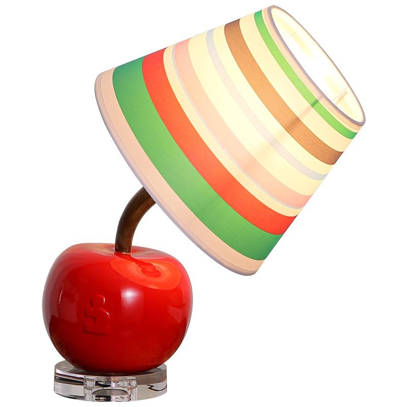 Contemporary Creative Resin &amp; Fabric Tilted Apple 1-Light Table Lamp For Bedroom
