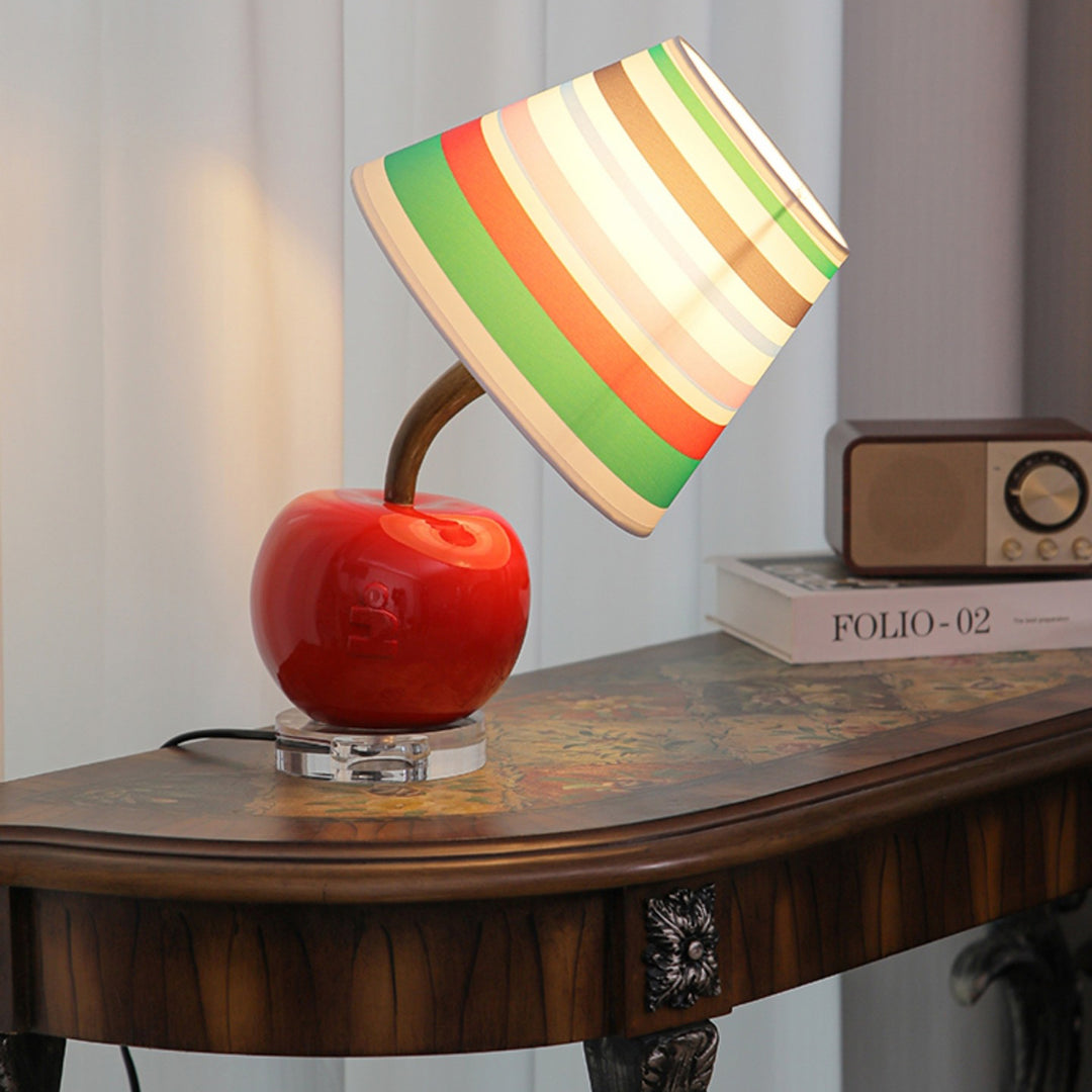 Contemporary Creative Resin &amp; Fabric Tilted Apple 1-Light Table Lamp For Bedroom