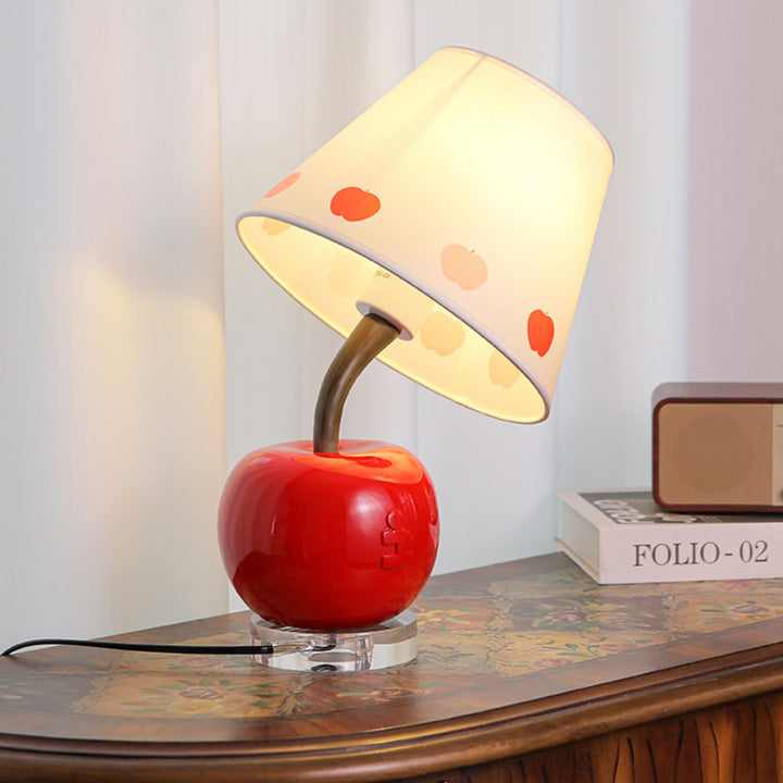 Contemporary Creative Resin &amp; Fabric Tilted Apple 1-Light Table Lamp For Bedroom