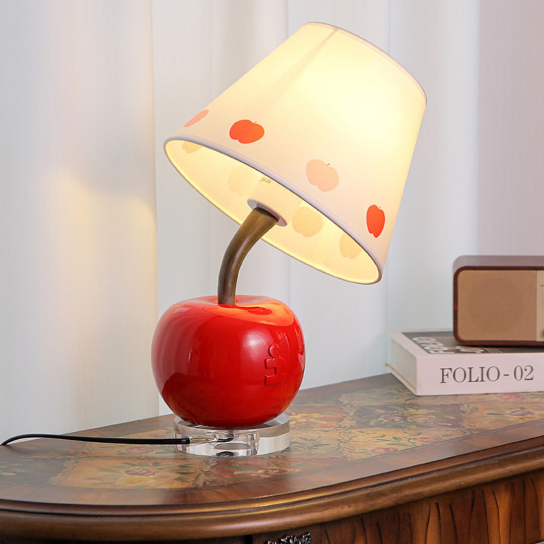 Contemporary Creative Resin &amp; Fabric Tilted Apple 1-Light Table Lamp For Bedroom