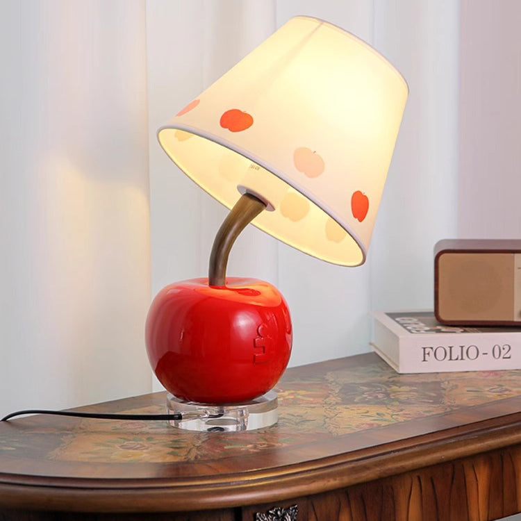 Contemporary Creative Resin &amp; Fabric Tilted Apple 1-Light Table Lamp For Bedroom