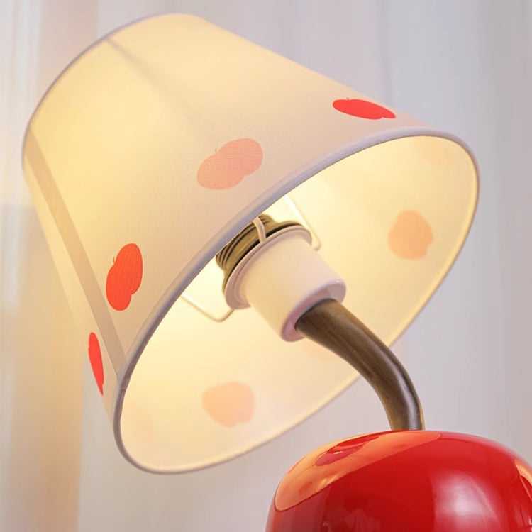 Contemporary Creative Resin &amp; Fabric Tilted Apple 1-Light Table Lamp For Bedroom