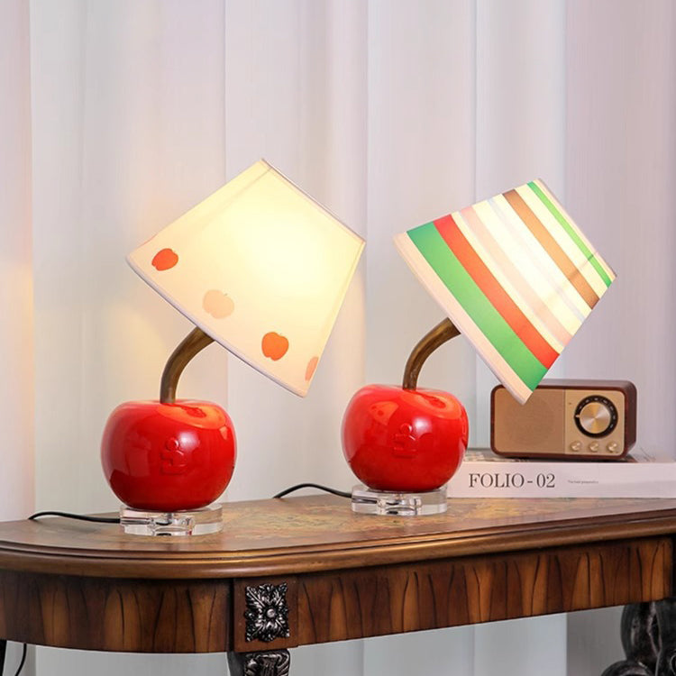 Contemporary Creative Resin &amp; Fabric Tilted Apple 1-Light Table Lamp For Bedroom