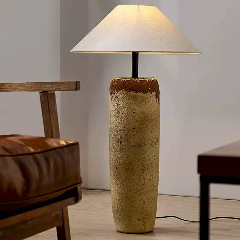 Traditional Japanese Ceramic &amp; Fabric Jar-Shaped 1-Light Standing Floor Lamp For Living Room