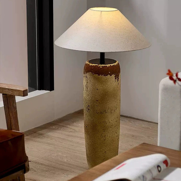 Traditional Japanese Ceramic &amp; Fabric Jar-Shaped 1-Light Standing Floor Lamp For Living Room
