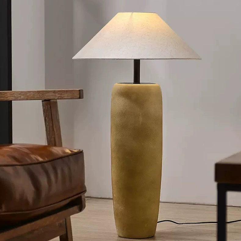 Traditional Japanese Ceramic &amp; Fabric Jar-Shaped 1-Light Standing Floor Lamp For Living Room