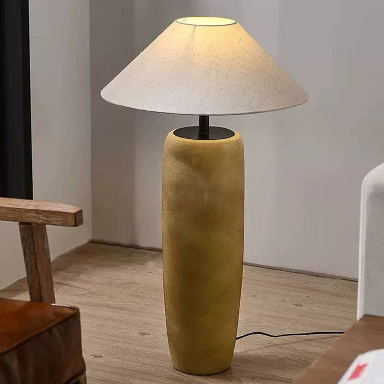Traditional Japanese Ceramic &amp; Fabric Jar-Shaped 1-Light Standing Floor Lamp For Living Room