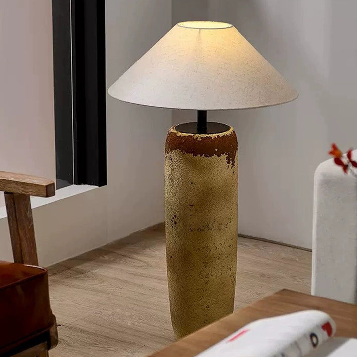Traditional Japanese Ceramic &amp; Fabric Jar-Shaped 1-Light Standing Floor Lamp For Living Room