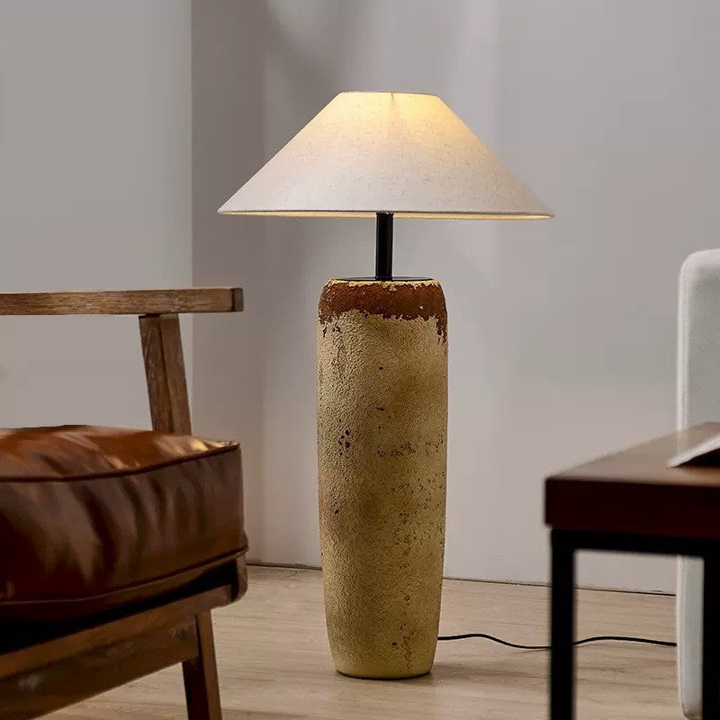 Traditional Japanese Ceramic &amp; Fabric Jar-Shaped 1-Light Standing Floor Lamp For Living Room