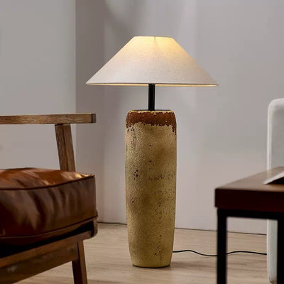 Traditionelle japanische Keramik- und Stoff-Lampenschirmförmige 1-Licht Stehlampe für das Wohnzimmer 