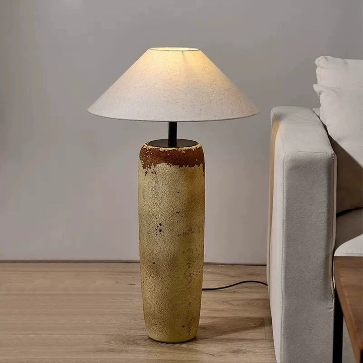 Traditional Japanese Ceramic &amp; Fabric Jar-Shaped 1-Light Standing Floor Lamp For Living Room