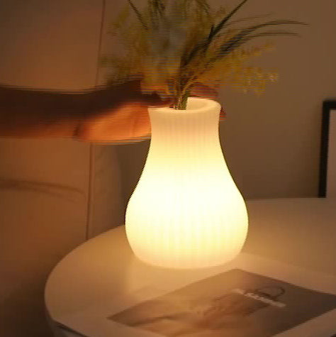 Contemporary Nordic Rechargeable PE Gourd & Striped Cylinder Flower Vase LED Table Lamp Night Light For Bedside