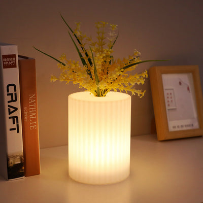 Contemporary Nordic Rechargeable PE Gourd & Striped Cylinder Flower Vase LED Table Lamp Night Light For Bedside