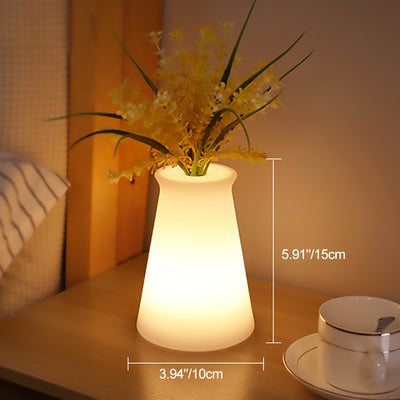Contemporary Nordic Rechargeable PE Gourd & Striped Cylinder Flower Vase LED Table Lamp Night Light For Bedside