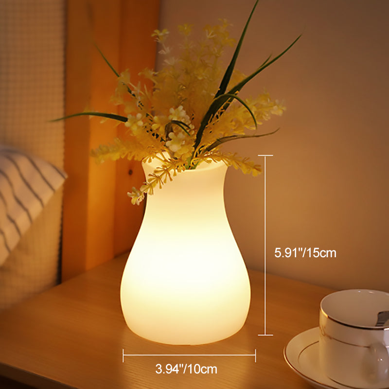 Contemporary Nordic Rechargeable PE Gourd & Striped Cylinder Flower Vase LED Table Lamp Night Light For Bedside