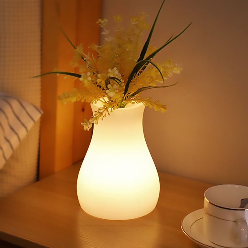 Contemporary Nordic Rechargeable PE Gourd & Striped Cylinder Flower Vase LED Table Lamp Night Light For Bedside