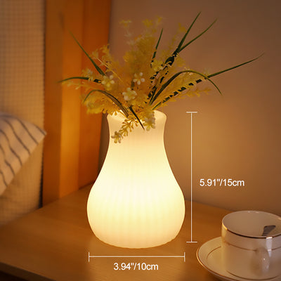 Contemporary Nordic Rechargeable PE Gourd & Striped Cylinder Flower Vase LED Table Lamp Night Light For Bedside