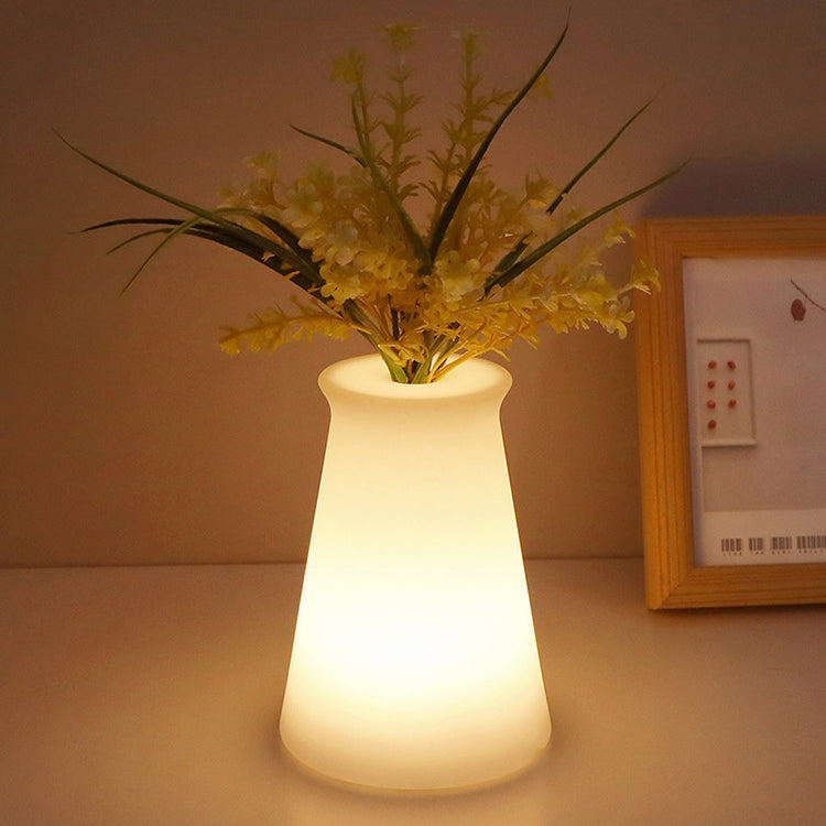 Contemporary Nordic Rechargeable PE Gourd & Striped Cylinder Flower Vase LED Table Lamp Night Light For Bedside