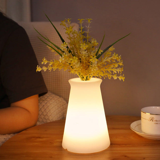 Contemporary Nordic Rechargeable PE Gourd & Striped Cylinder Flower Vase LED Table Lamp Night Light For Bedside