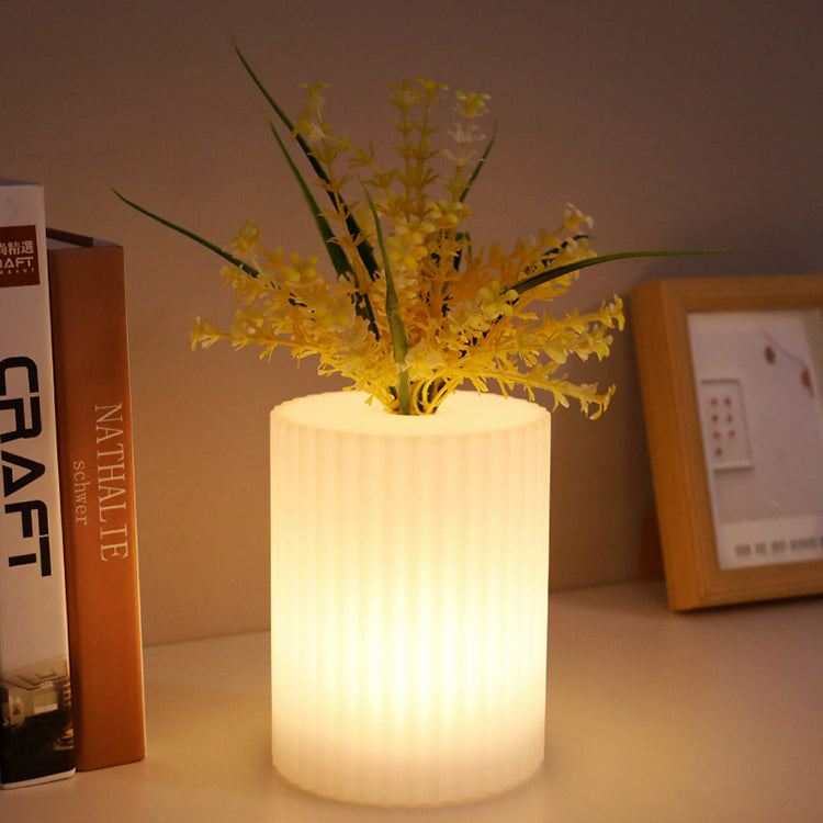 Contemporary Nordic Rechargeable PE Gourd & Striped Cylinder Flower Vase LED Table Lamp Night Light For Bedside