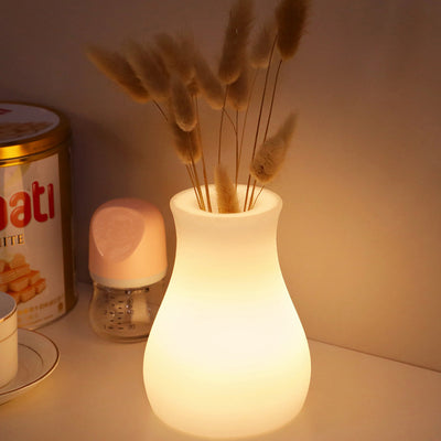 Contemporary Nordic Rechargeable PE Gourd & Striped Cylinder Flower Vase LED Table Lamp Night Light For Bedside
