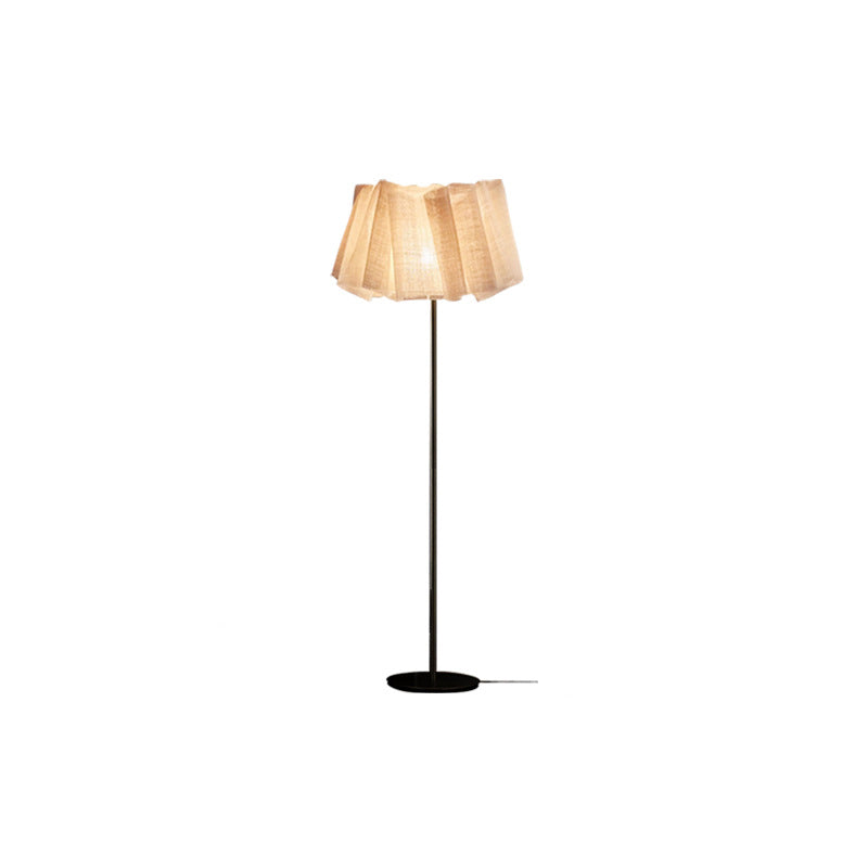 Lampe de sol traditionnelle japonaise en marbre, tissu et métal plissé à 1 lumière pour salon et chambre 
