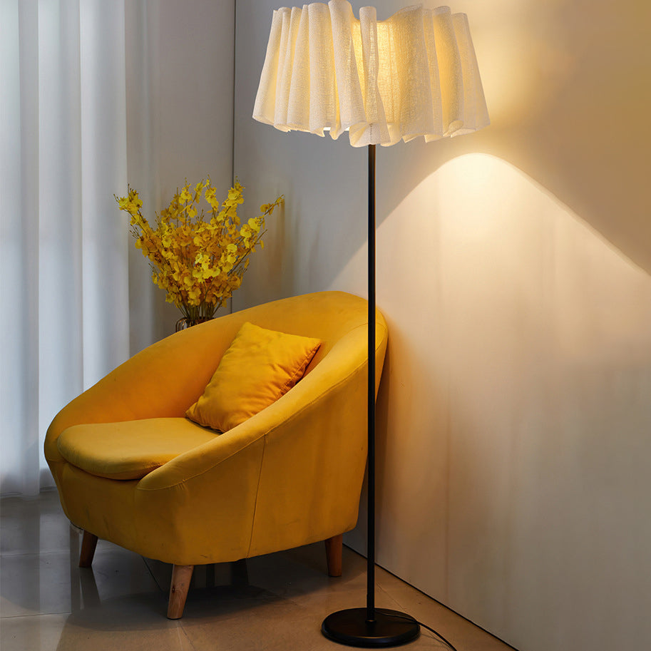 Lampe de sol traditionnelle japonaise en marbre, tissu et métal plissé à 1 lumière pour salon et chambre 