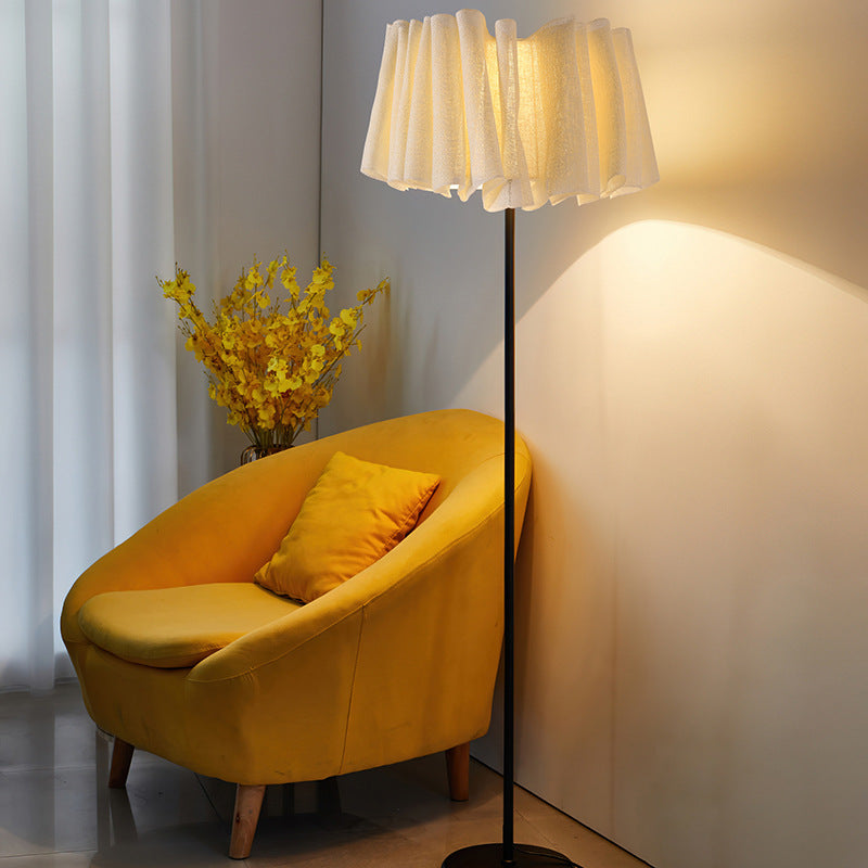 Lampe de sol traditionnelle japonaise en marbre, tissu et métal plissé à 1 lumière pour salon et chambre 