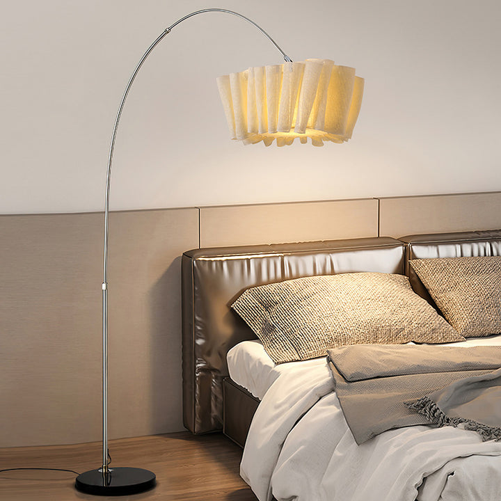 Lampe de sol traditionnelle japonaise en marbre, tissu et métal plissé à 1 lumière pour salon et chambre 
