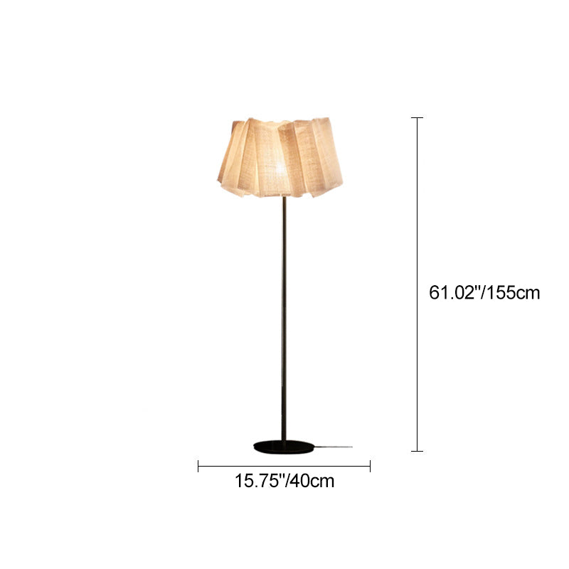 Lampe de sol traditionnelle japonaise en marbre, tissu et métal plissé à 1 lumière pour salon et chambre 