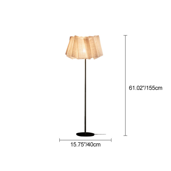 Lampe de sol traditionnelle japonaise en marbre, tissu et métal plissé à 1 lumière pour salon et chambre 