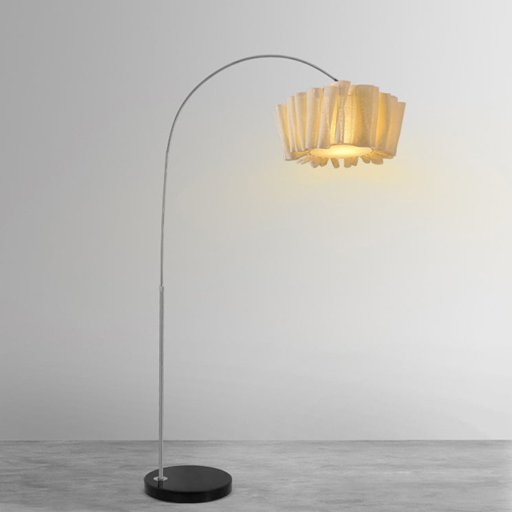 Lampe de sol traditionnelle japonaise en marbre, tissu et métal plissé à 1 lumière pour salon et chambre 