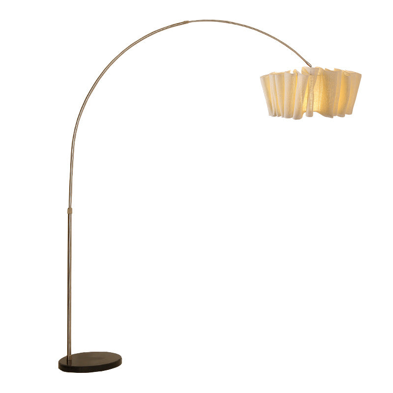 Lampe de sol traditionnelle japonaise en marbre, tissu et métal plissé à 1 lumière pour salon et chambre 
