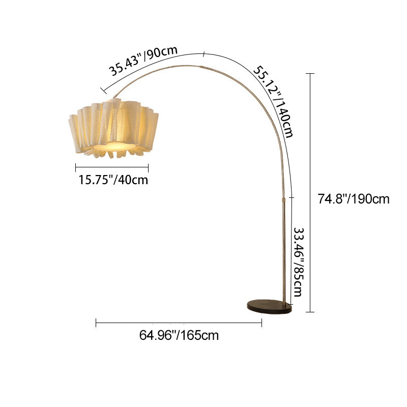 Lampe de sol traditionnelle japonaise en marbre, tissu et métal plissé à 1 lumière pour salon et chambre 