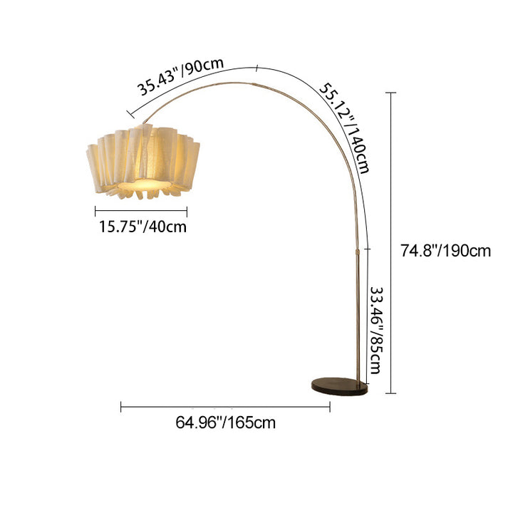 Lampe de sol traditionnelle japonaise en marbre, tissu et métal plissé à 1 lumière pour salon et chambre 
