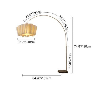 Traditionelle japanische Marmorstoff- & Metallfalten-Stehlampe mit 1 Licht für Wohnzimmer und Schlafzimmer 