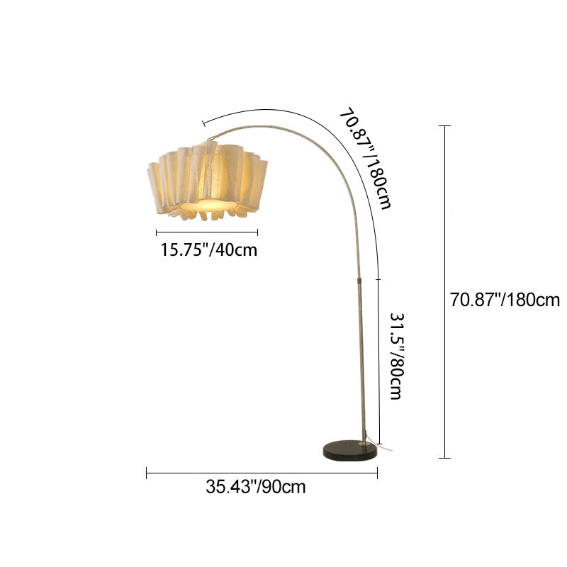 Lampe de sol traditionnelle japonaise en marbre, tissu et métal plissé à 1 lumière pour salon et chambre 