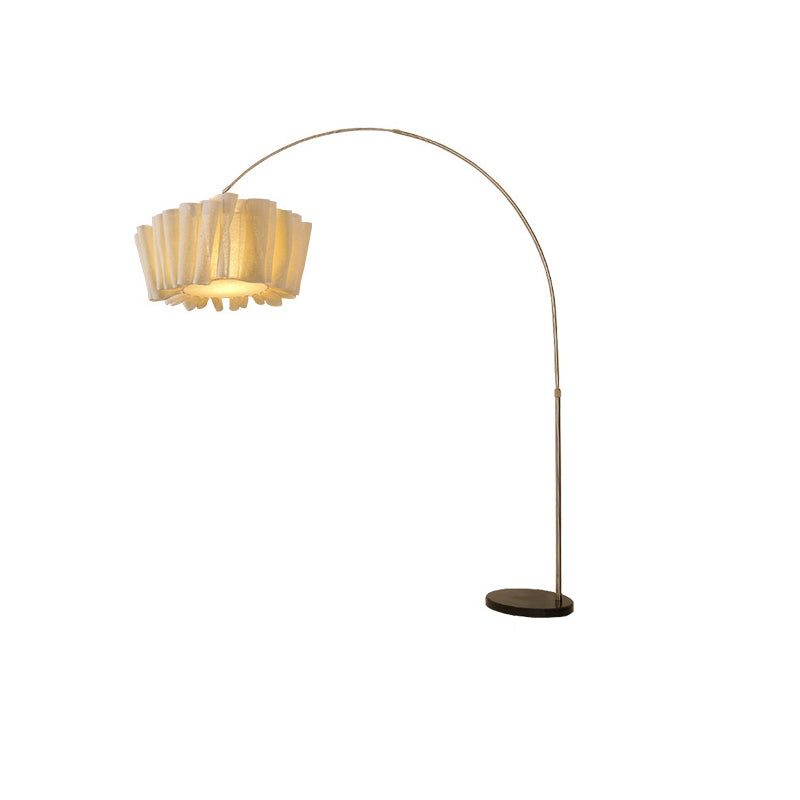 Lampe de sol traditionnelle japonaise en marbre, tissu et métal plissé à 1 lumière pour salon et chambre 